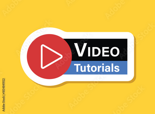 Play video tutorials sticker icon in flat style. Education software vector illustration on isolated background. Webinar training sign business concept.
