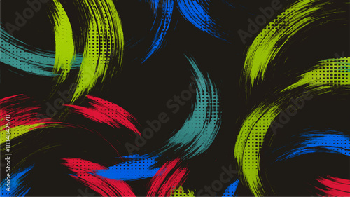 Vibrant abstract feather pattern with tropical orange sunset silhouette