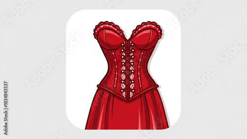 A detailed illustration of a vibrant red corset dress with intricate lacing and decorative embellishments perfect for fashion and design concepts
