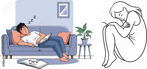 Relaxing Moments Illustrated with Flat Design and Minimal Line Art