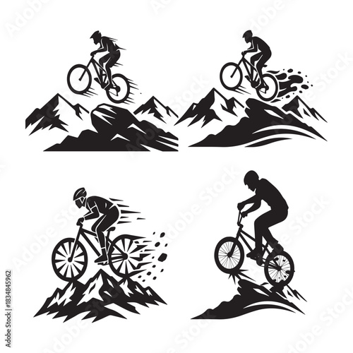 Extreme cycling sport vector illustrations isolated on white background
