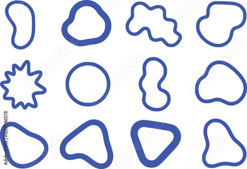 Collection of Abstract Organic Shapes and Forms in Blue Outline