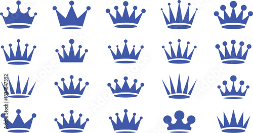 Collection of Blue Royal Crowns and Tiaras on a White Background