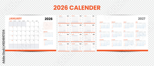Orange 2026 calendar design created with adobe illustrator software