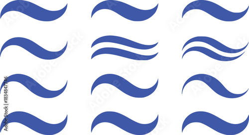Collection of Blue Swirls and Waves: Decorative Graphic Elements