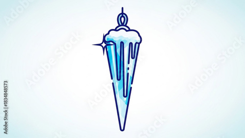 A stylized illustration of a sharp blue icicle with a snow cap and a sparkling starburst on a light blue gradient background