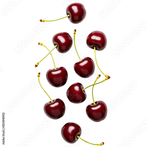 Fresh ripe cherries floating against a dark background for healthy lifestyle