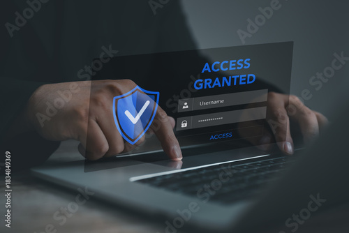 A secure digital login interface showing access granted, highlighting identity verification, data protection, privacy awareness, and safe authentication in modern online systems and smart devices.