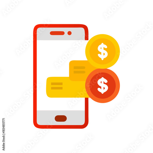 Smartphone displaying notifications of passive income and stacked coins symbolizing financial growth and digital earnings.