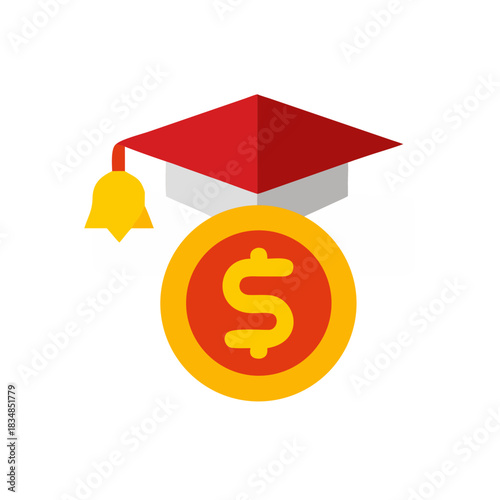Graduation cap and dollar coin icon representing educational finance and learning investment