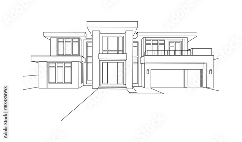 A sleek minimalist architectural drawing capturing the essence of contemporary residential design with clean lines and geometric forms