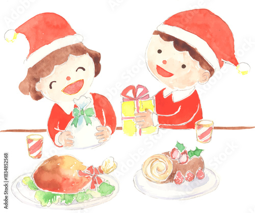 クリスマスパーティーをする子どものイラスト　ベクター