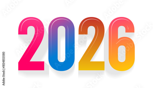 Vibrant and modern 3D numerical design for the year 2026 featuring a smooth gradient transition in bright colors and a subtle shadow effect.