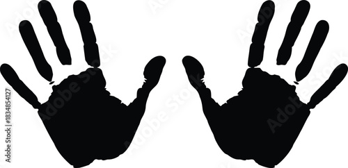 Black handprints on white background symbolizing humanity and connection