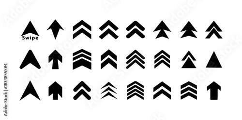 Collection of Black Upward Pointing Arrow Icons and Symbols for Navigation and Direction