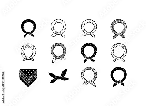 Collection of Hand-Drawn Bandanas and Scarves in Various Styles and Patterns