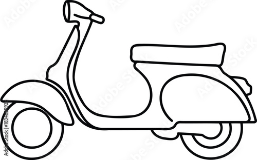 Illustration of a classic style motor scooter in black outline style