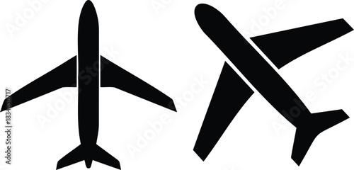 Airplane silhouettes on white background conveying flight and travel concept