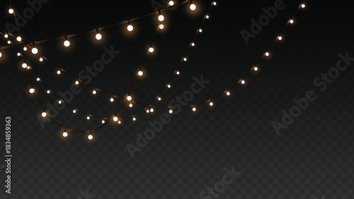 Christmas String Lights Vector Transparent Background Warm Glowing Bulbs Holiday Decoration Elements