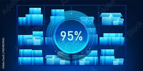 Industrial AI Inventory Management Technology Background with Smart Warehouse Automation, Data Processing System for Stock Counting, Logistics Distribution Center Optimization and Intelligent Storage