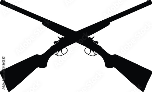 Silhouette of two crossed shotguns representing hunting weaponry and protection