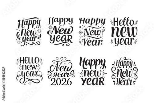 Happy New Year, 2026 bundle vector - Happy New Year t shirts design, Hand lettering inspirational quotes white background