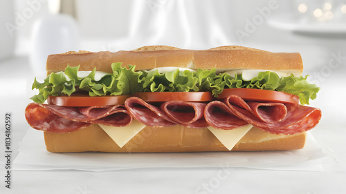 Delicious italian sub sandwich packed with meats and vegetables