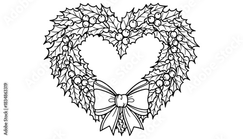 Heart-Shaped Wreath Ornament: A charming heart-shaped wreath, adorned with intricate holly leaves and berries, and finished with a lovely bow, symbolizes love and seasonal festivities.