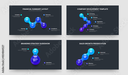 Product Overview 4 5 2 3 Option Graph Slideshow Design Collection. Professional Innovation Four Five Two Three Element Diagram Frame Layout Vector Illustration Bundle.