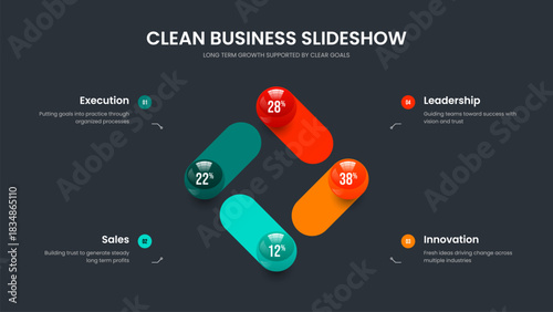 Medical Visualization 4 Option Infographic Slide Template. Creative Plan Slideshow Design Vector Illustration. Colorful Strategy Four Element Graph Frame Layout.
