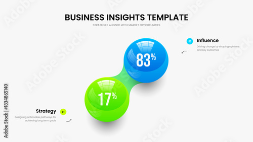Service Showcase Slide Layout Vector Illustration. Investor Solution Two Step Diagram Frame Design. Business Briefing 2 Element Graph Presentation Template.