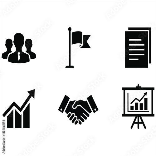 Set of Business Icons Representing Teamwork, Goals, and Growth