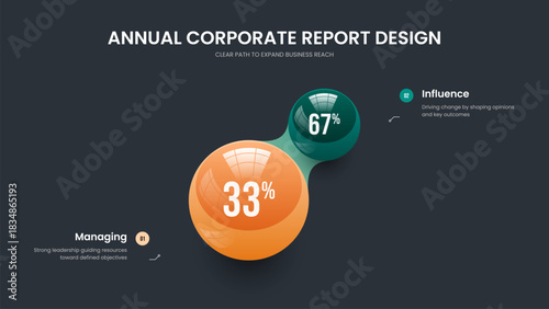 Financial Forecast Two Element Infographic Slideshow Design. Advertising Plan Slide Layout Vector Illustration. Project Showcase 2 Step Graph Frame Template.