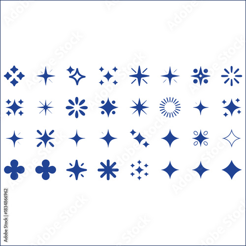 Collection of various blue star shapes and designs vector