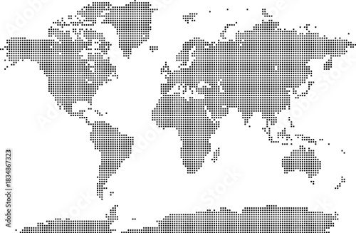 World map with square shape dot pattern view. Digital vector infographic world map design. Global representation with a futuristic square shape dotted pattern world vector atlas