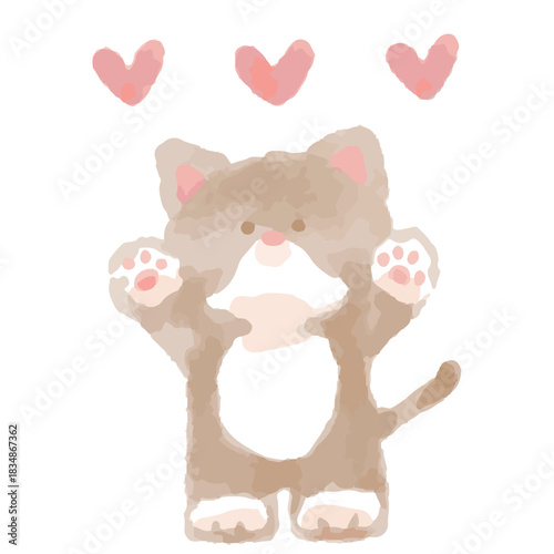 Fluffy Cat Watercolor Series – Waving Cat