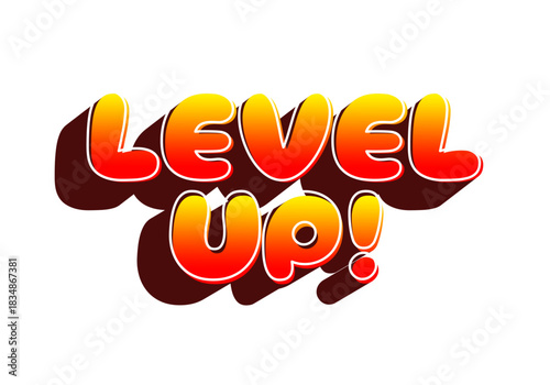 Colorful text graphic with the words LEVEL UP! in bold, playful font, featuring a gradient from oran
