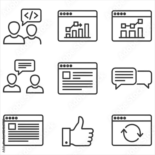 Collection of Line Art Icons for Business, Website, Coding, and Social Media - Versatile Set