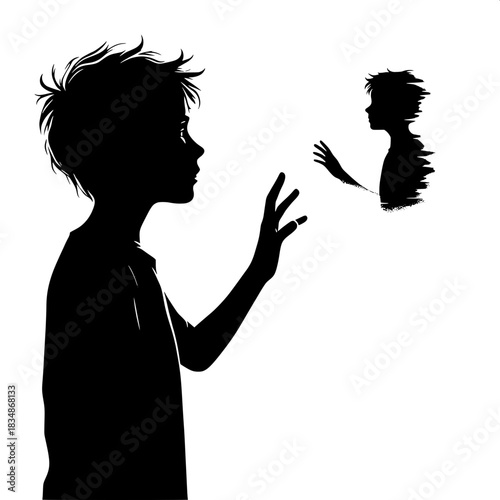 Black and White Vector Boy Reaching Toward Someone Leaving