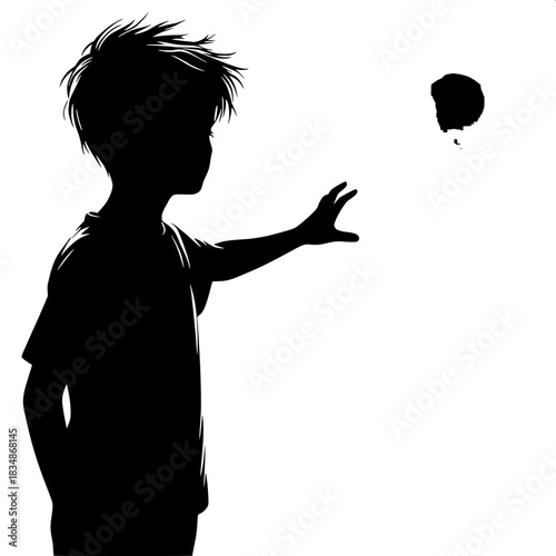 Black and White Vector Boy Reaching Toward Someone Leaving