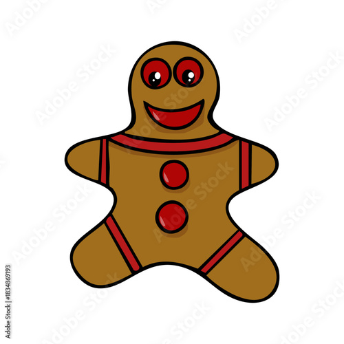 Vector hand drawn illustration of a gingerbread man in brown color