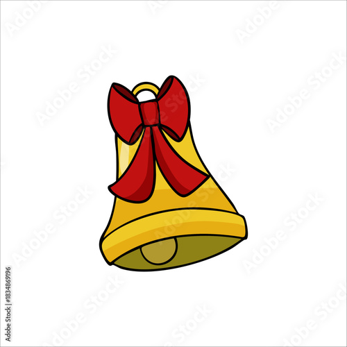 Vector hand drawn illustration of a New Year s bell with a red bow