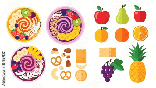 Delicious and Nutritious A Vibrant Collection of Healthy Fruit Bowls and Fresh Ingredients