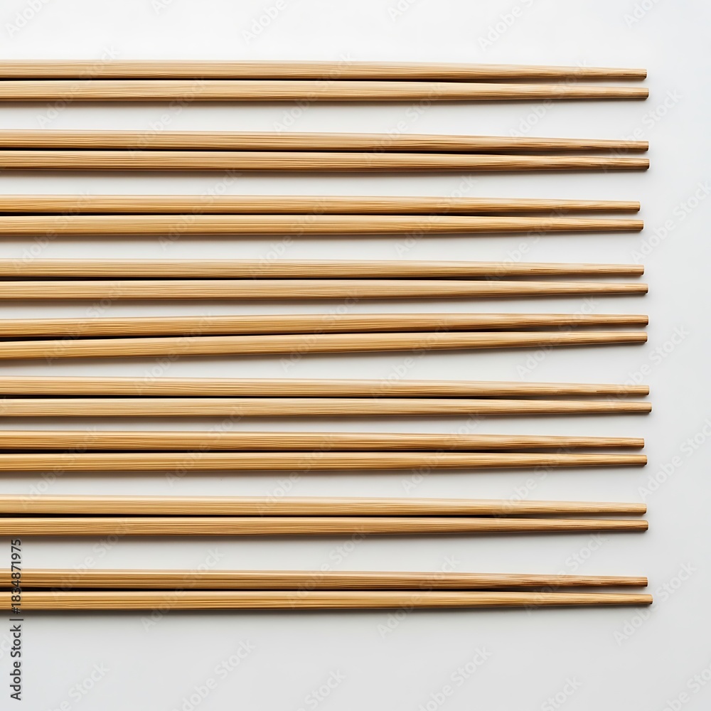 Obraz premium Arrangement of Multiple Bamboo Chopsticks on a Seamless White Surface
