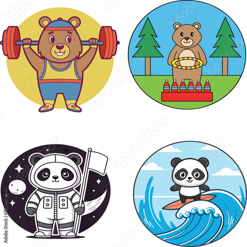 Cute cartoon animals engaged in various activities and sports