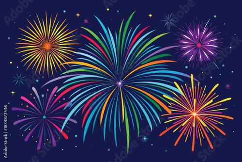 A vibrant display of colorful fireworks illuminates the dark night sky beautifully