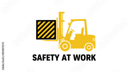 Forklift Safety Icon Ensuring Workplace Safety with a Yellow Forklift Carrying a Pallet of Goods