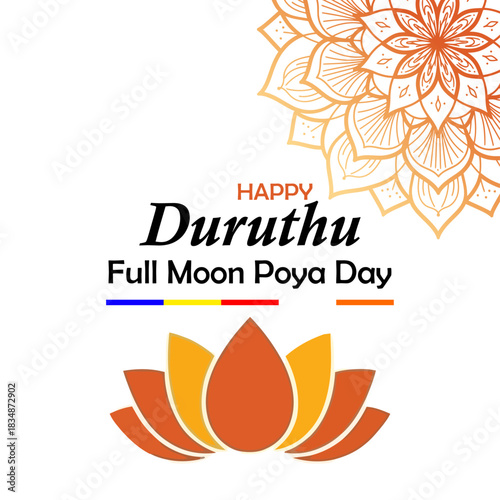 Duruthu Poya Day: Wishes Flyer, Orange Lotus Flower, Mandala Background, Buddhist Festival Social Media Graphic - Happy Duruthu