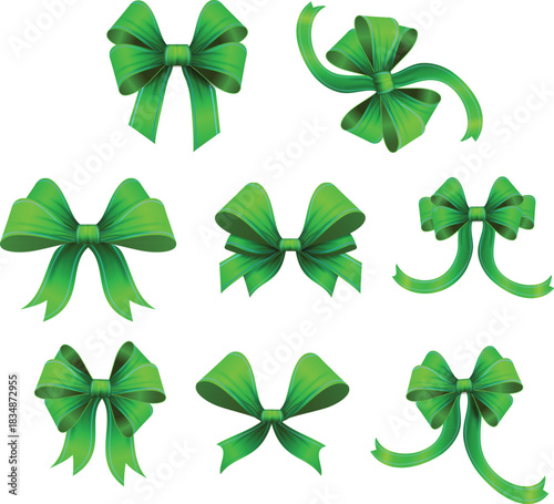 Green Gift Ribbons Set Vector Illustration