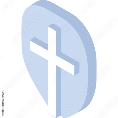 Isometric 3D Illustration Of A Black Cross Emblematic Symbol Centered On A Light Blue Shield Shape Isolated On A Black Background Religious Iconography Christian Symbolism Faith Concept